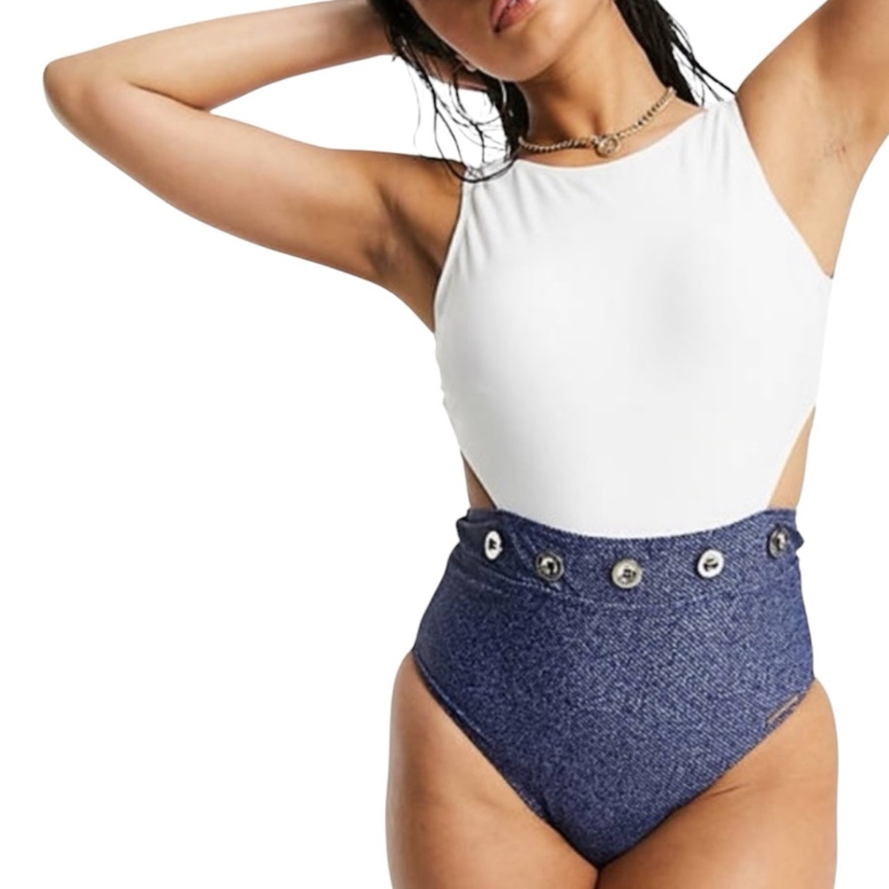 Juicy Couture White and Blue One Piece Swimsuit